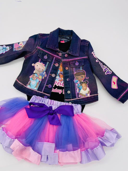 Custom Jean Jacket and Tutu Set