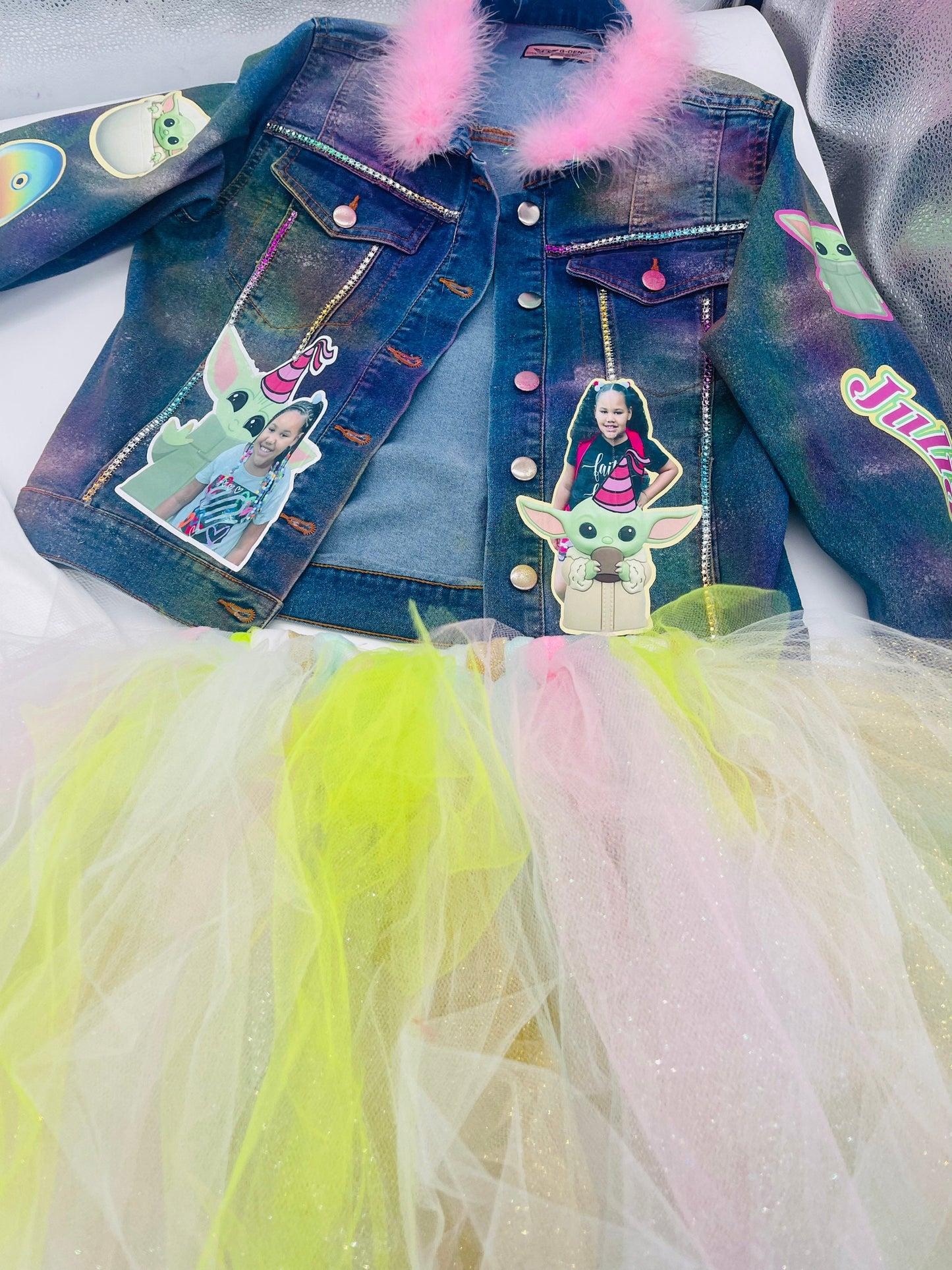 Custom Jean Jacket and Tutu Set